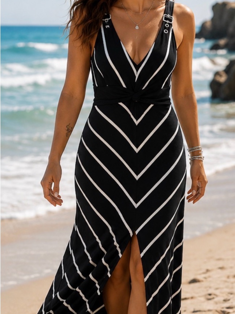 Striking White House Black Market maxi dress featuring a bold black-and-white